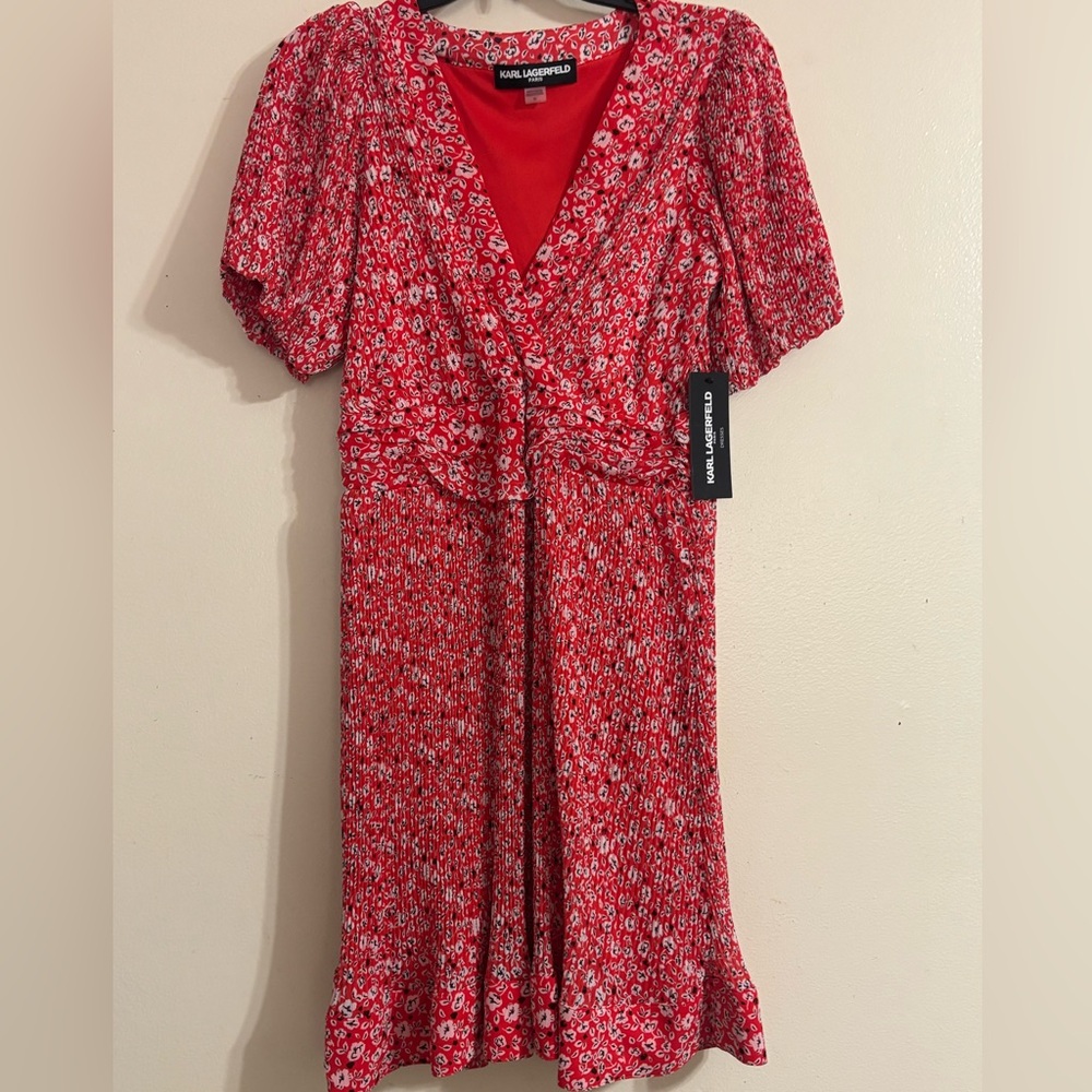 Karl Lagerfeld Red Patterned Midi Dress Designer brand NEW